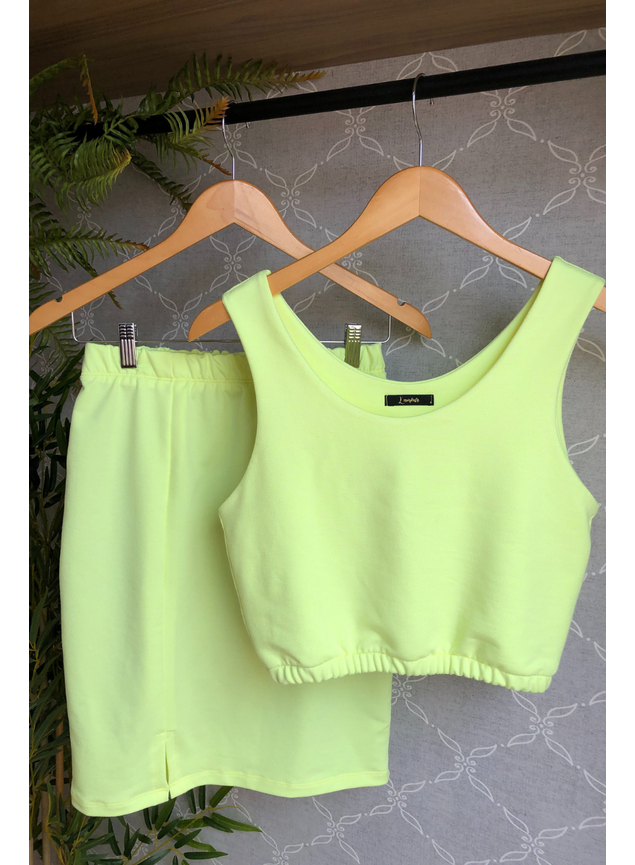 Conjunto Saia e Cropped Moletinho Neon Lamour