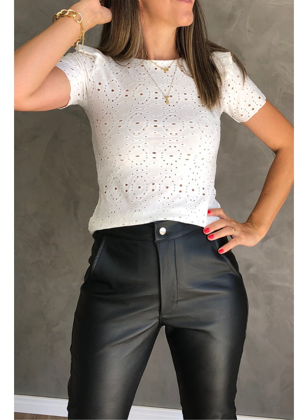 CalÃ§a Couro Sintetico Cintura Alta Calça Couro Sintético Pamelâ