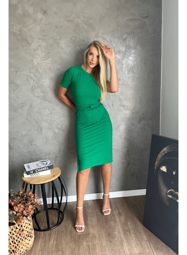Vestido Midi Canelado Verde Bandeira Vestido Verde Vestido