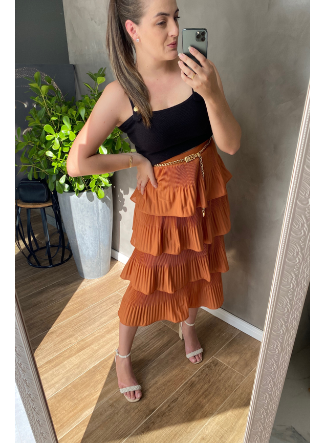 Saia Plissada Camadas Coloridas Feminina Lamour